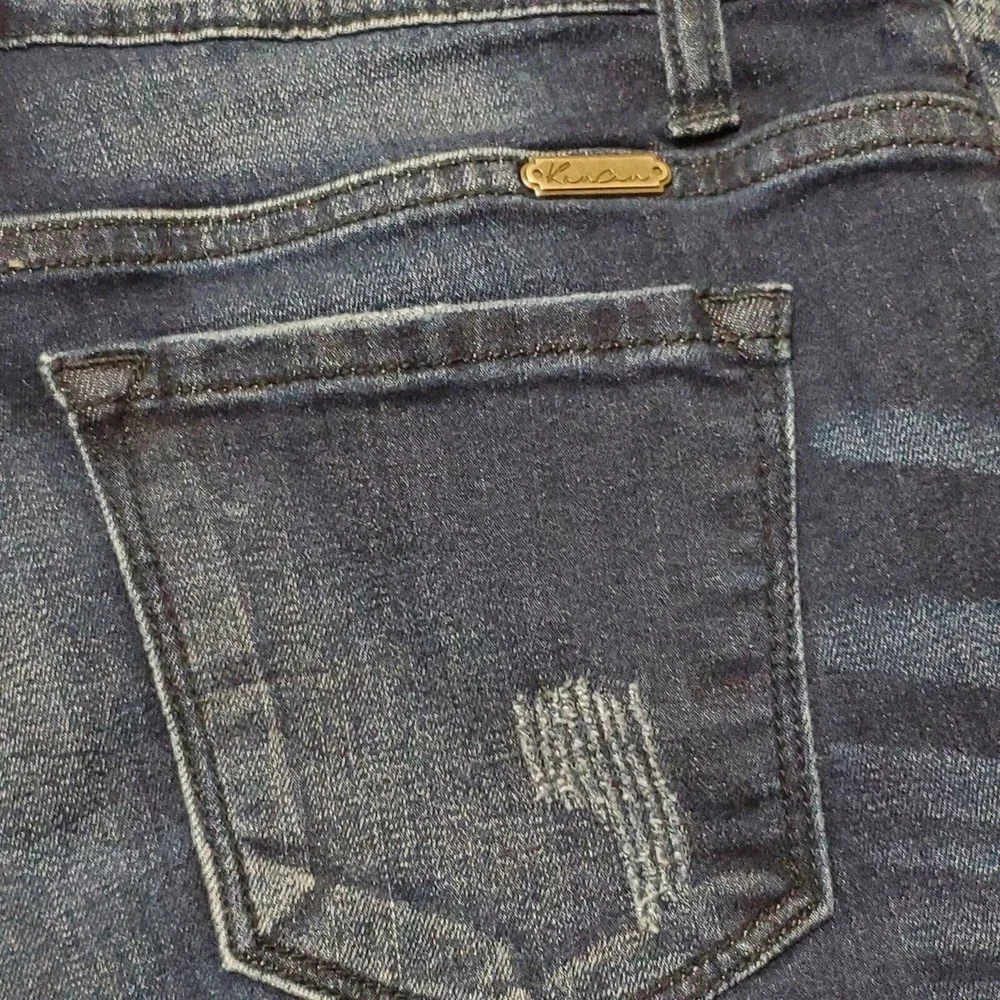 KanCan Moto Ankle Skinny Denim Jeans Women's Sz 27 Frayed Hem Dark Wash Distress - Picture 7 of 10